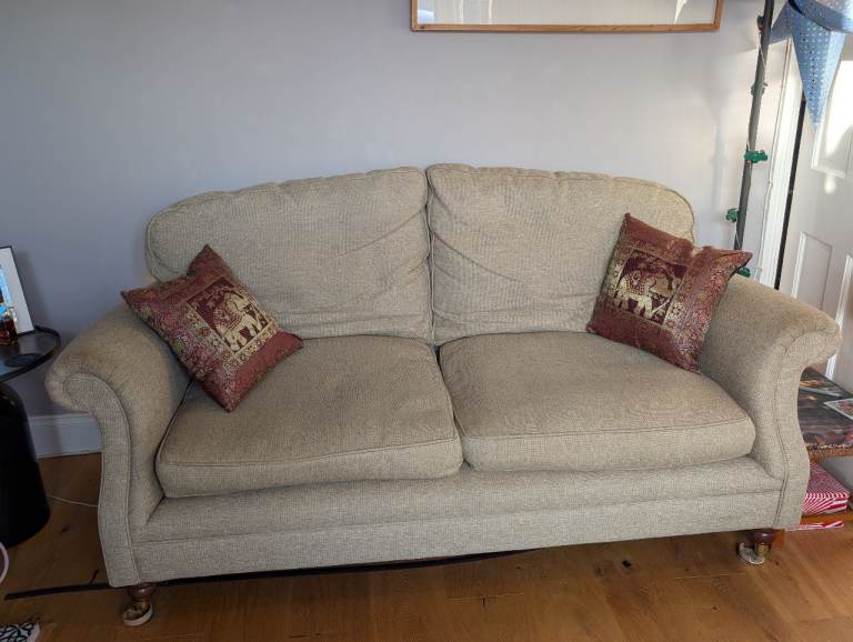 Laura Ashley ‘Kingston’ Sofa and Storage Footstool Set  - Borwick Natural - Very Good Condition