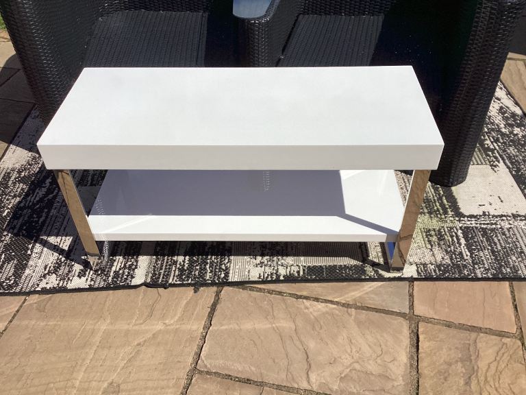 2 x White Gloss Coffee Table / TV Stands with Chrome Legs