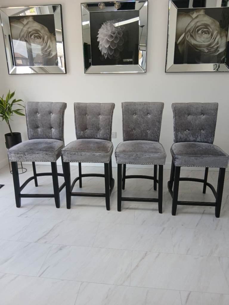 4 crushed velvet bar stools 