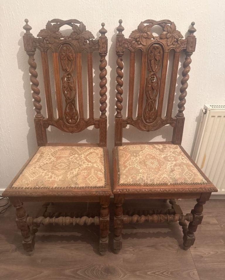 image for Antique hand carved chair pair (pick up only) 