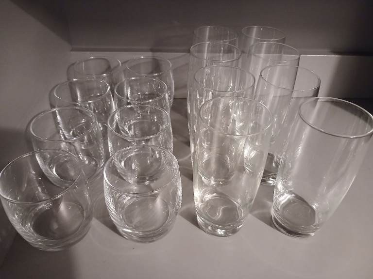 Set of 16 glasses glass tumblers hi ball and low ball 