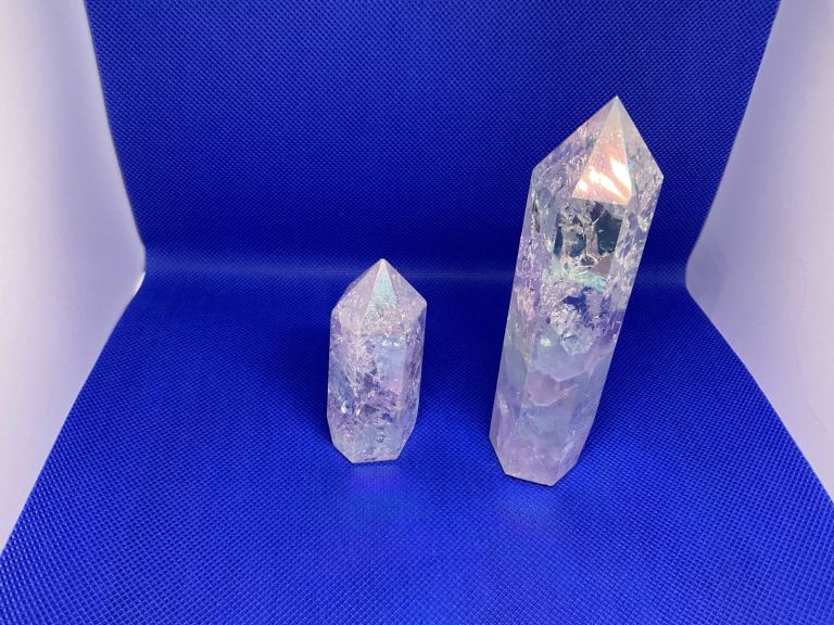 image for Aura Fire and Ice Crystal Towers Crackle Quartz,Healing Crystals x2 