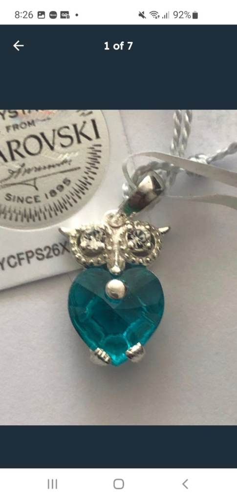Swarovski Owl Love Heart Pendant Bermuda Crystal Sterling Silver 925 New 