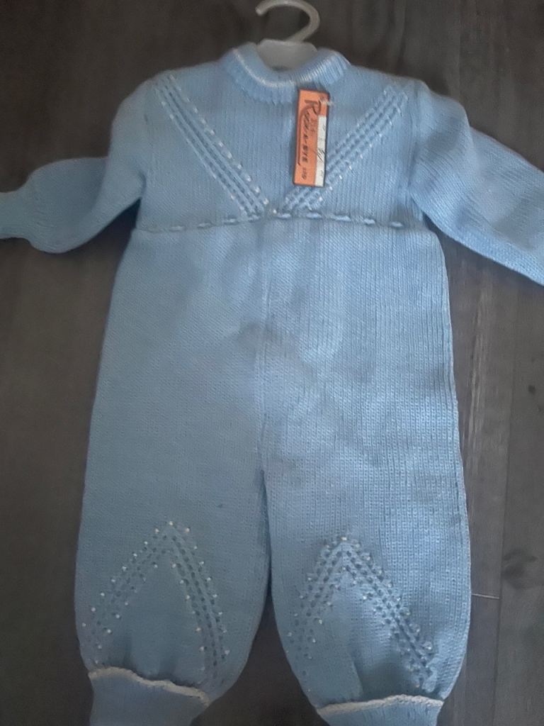 Lovely Blue Knitted Baby Romper Suit – Brand New with Tags