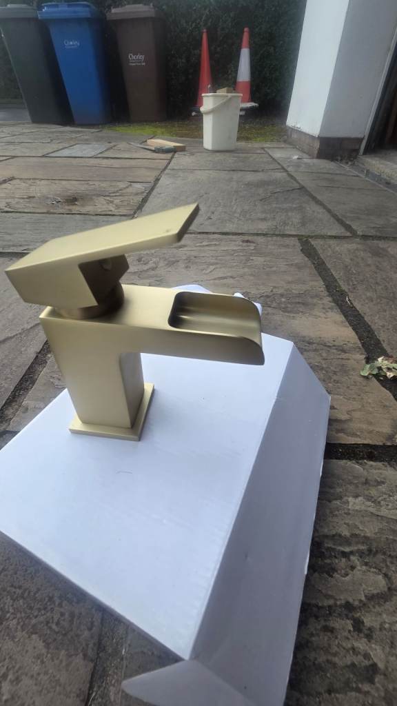 Brand New Waterfall Basin Tap in Brushed Gold Finish