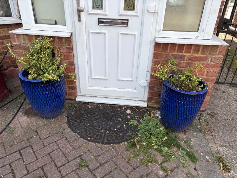 Pair of Large Blue Ceramic Garden Planters – Good Condition