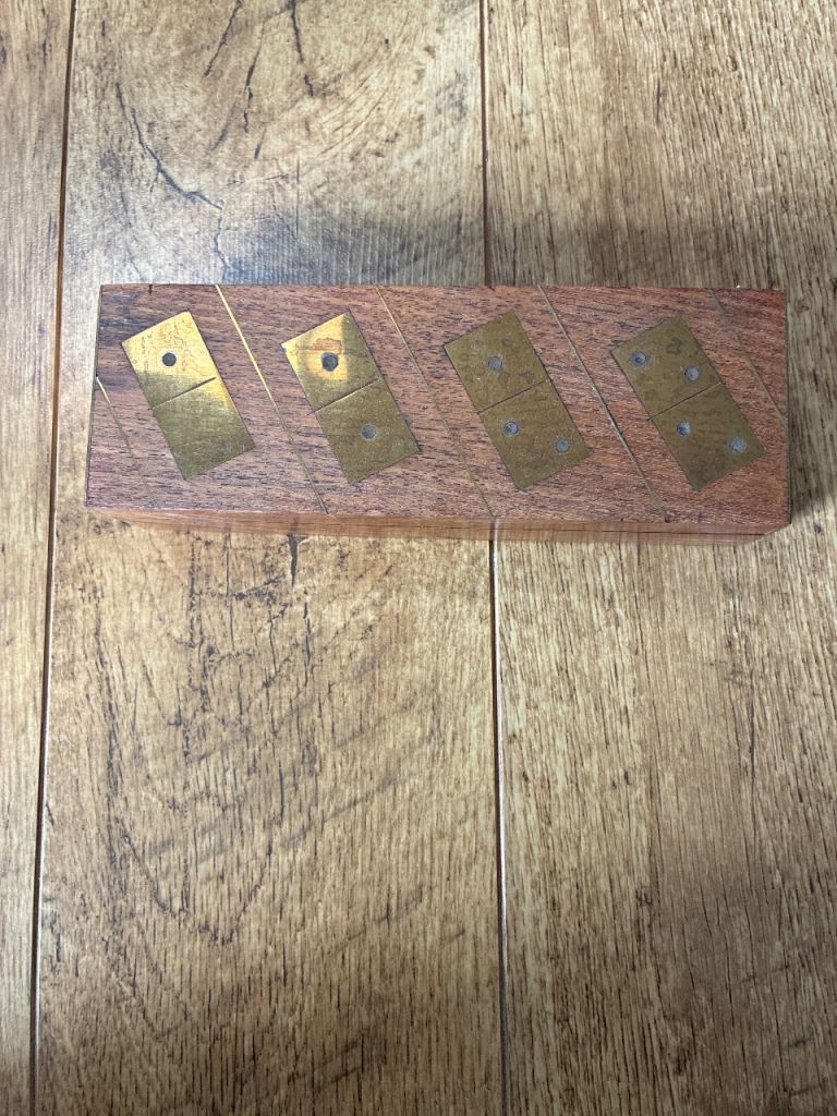 Wooden Dominoes Set with Brass Inlay – Good Condition