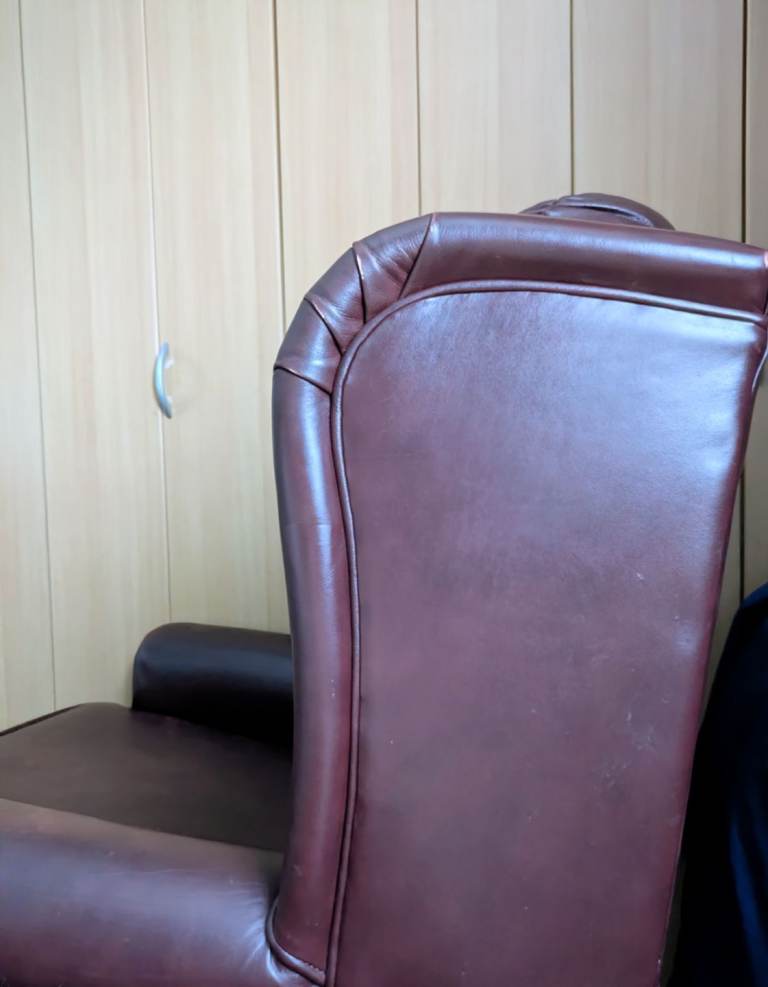 Chesterfield Leather Armchair Queen Anne Legs Dark Brown