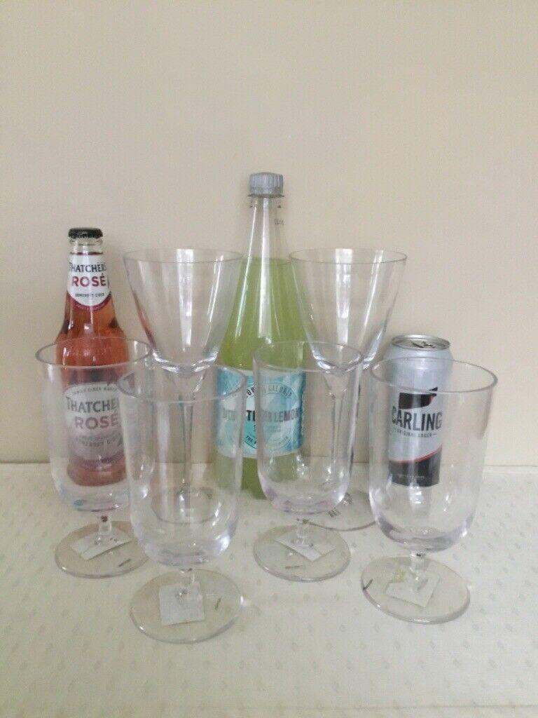 6 QUALITY PLASTIC GLASSES £5  NEW  ideal for BBQ’s /caravan/camping