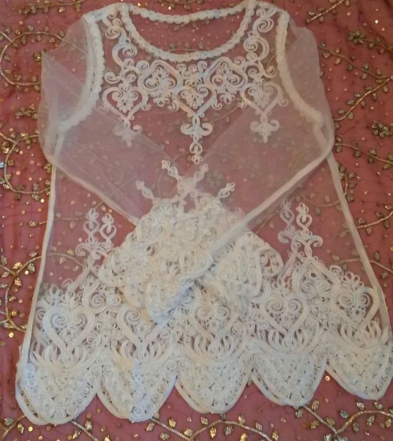 BOHO IVORY WHITE CROCHET DRESS PATCHWORK Top Beach Tunic Embroidered Sleeveless Cotton Size: S/M