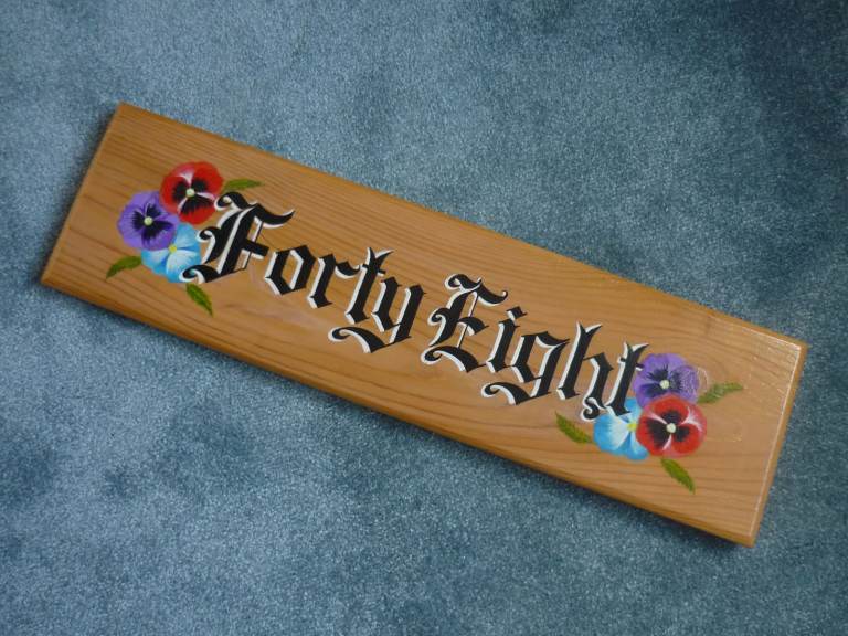 HAND PAINTED FLORAL NUMBER FORTY EIGHT HOUSE SIGN