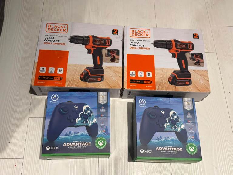 Two NEW Black & Decker Ultra Compact Drill Drivers & Xbox Controllers