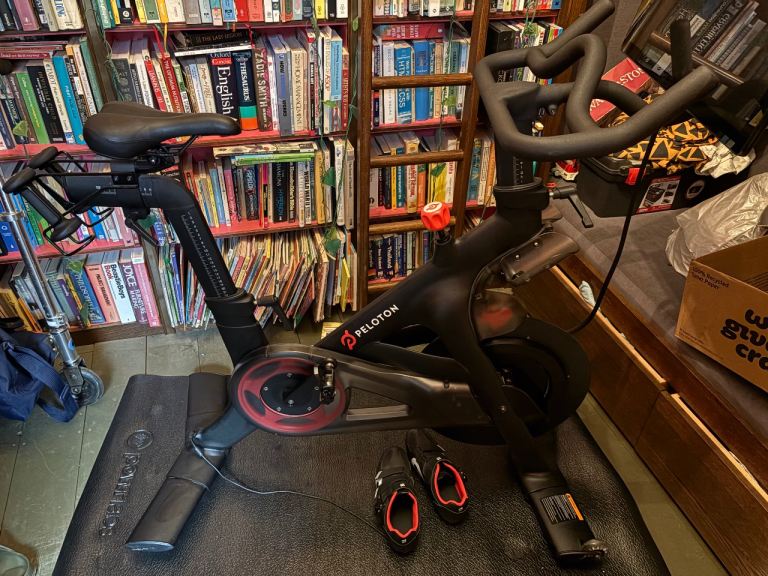 Excellent Peloton bike, weights, mat and cleats if they fit!