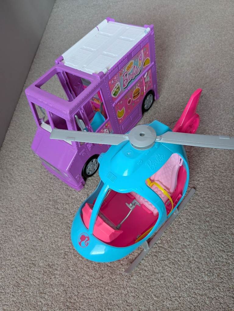 Barbie toys food truck and helicopter 
