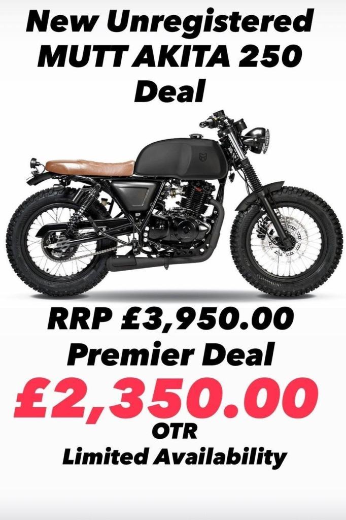 New Unregistred Mutt Akita 250 Motorcycle  - Save £1600 with Warranty 