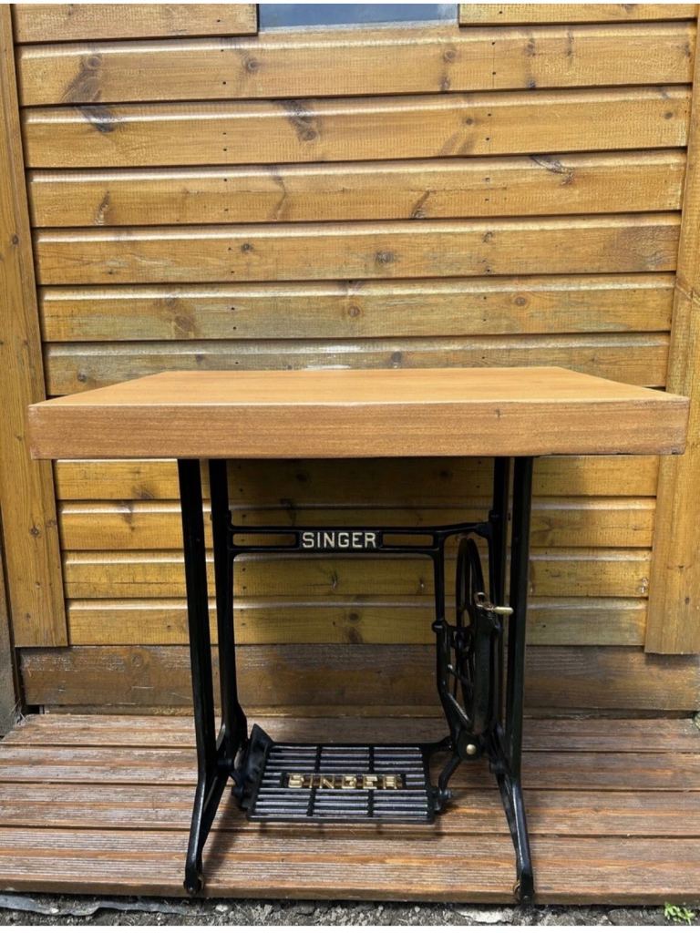 Upcycled Singer Sewing Table with Reclaimed Iroko Hardwood