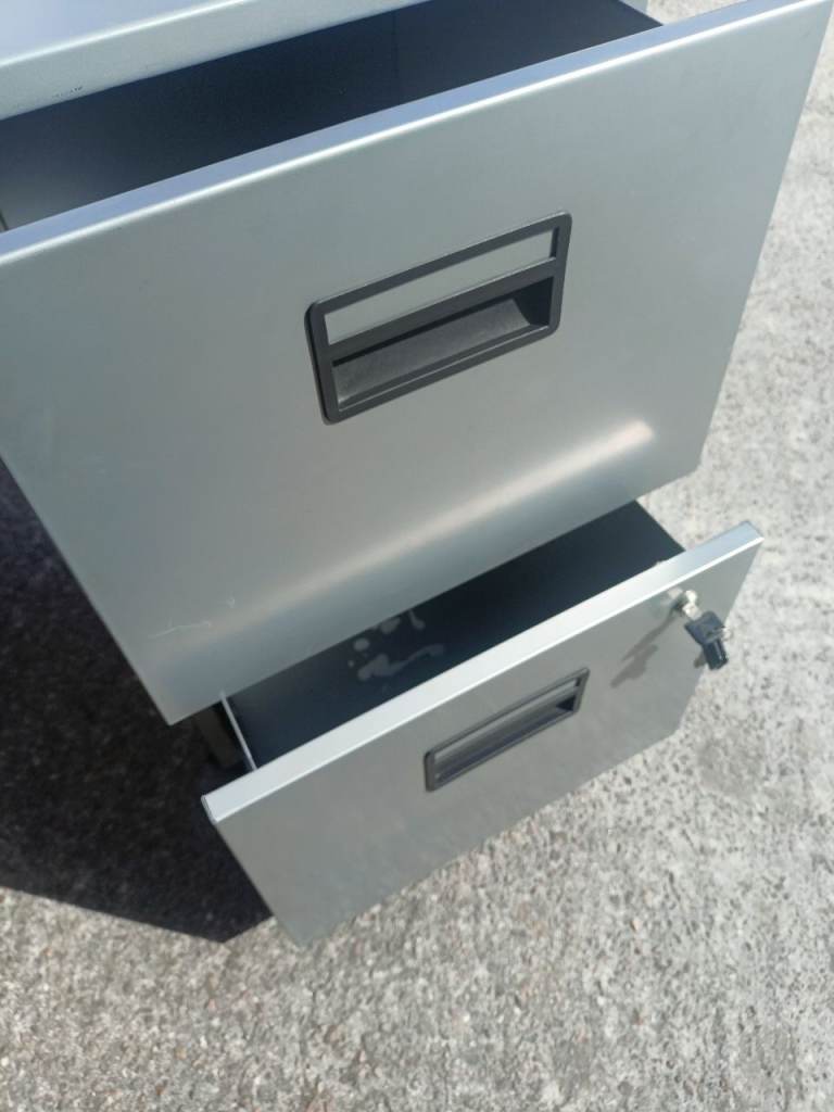 Grey Metal Filing Cabinet with Two Drawers and THREE KEYS