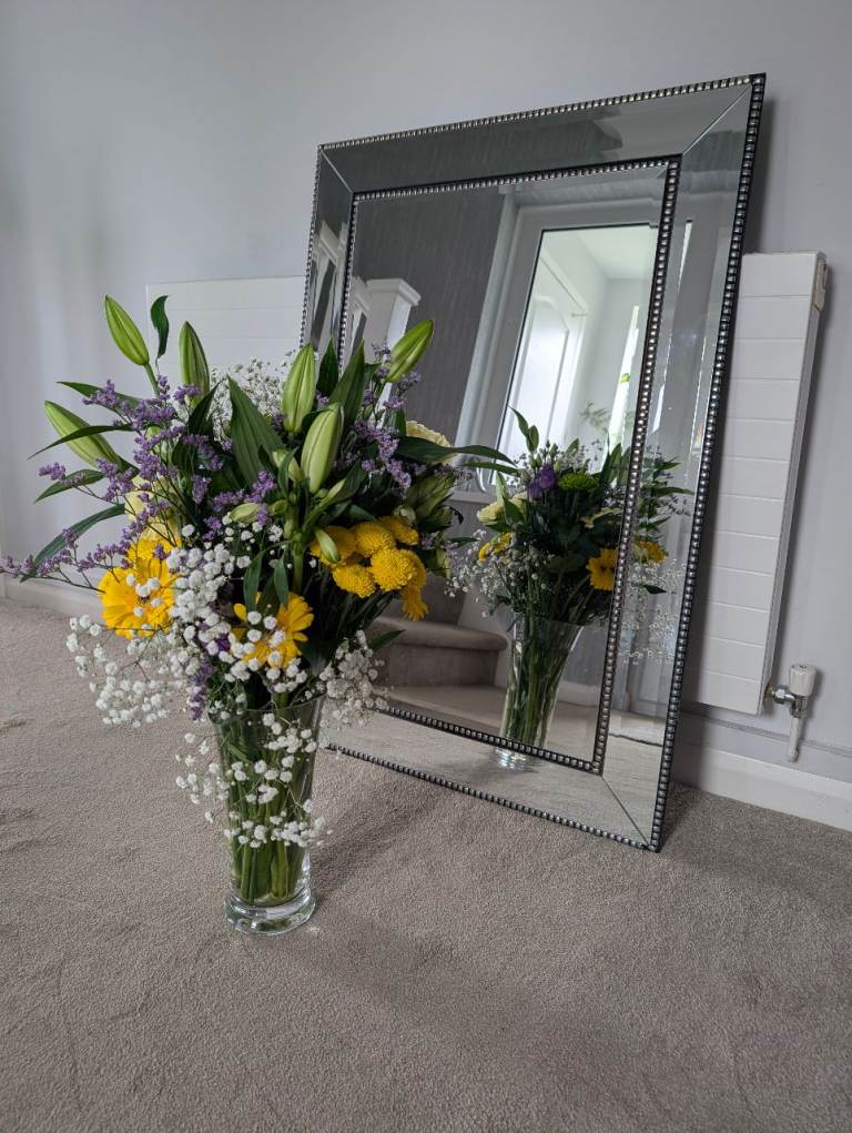 Large Oblong bevelled mirror with black stud decoration