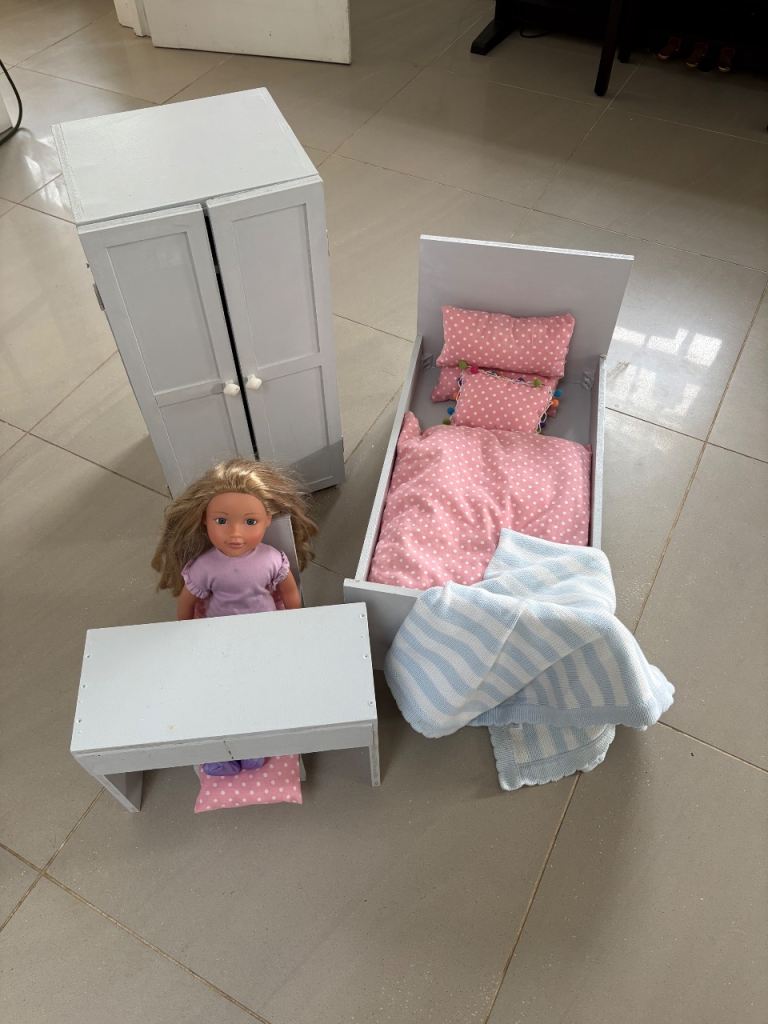 American Girl Doll and handmade bedroom furniture and assessories. 