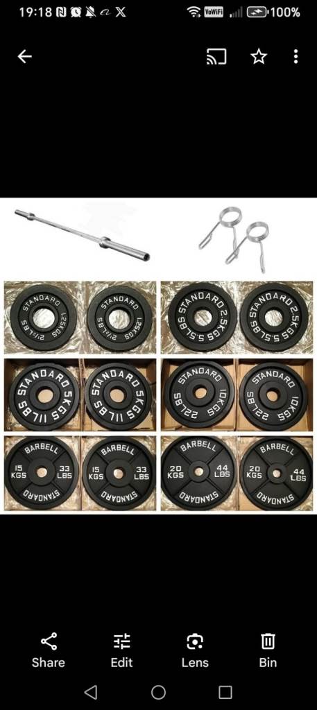 7ft Olympic bar and 107.5kg of Olympic weight plates 