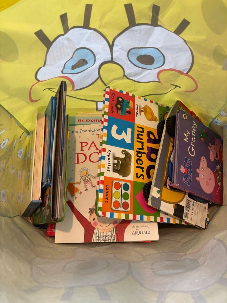 Bundle of toys books and teddies 