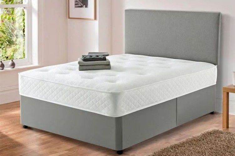 ]] Double Divan Bed Base with Headboard & Mattress ]]