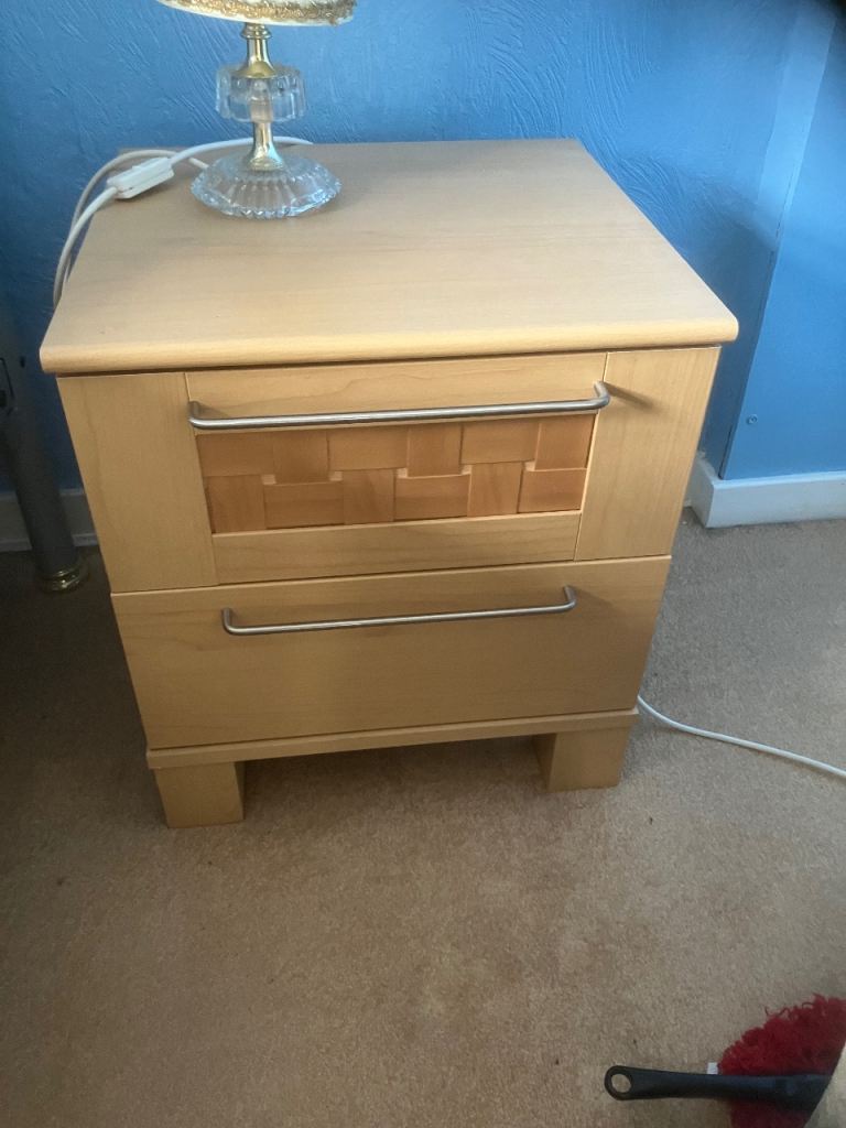 2 Wooden Bedside Table with Two Drawers – Good Condition