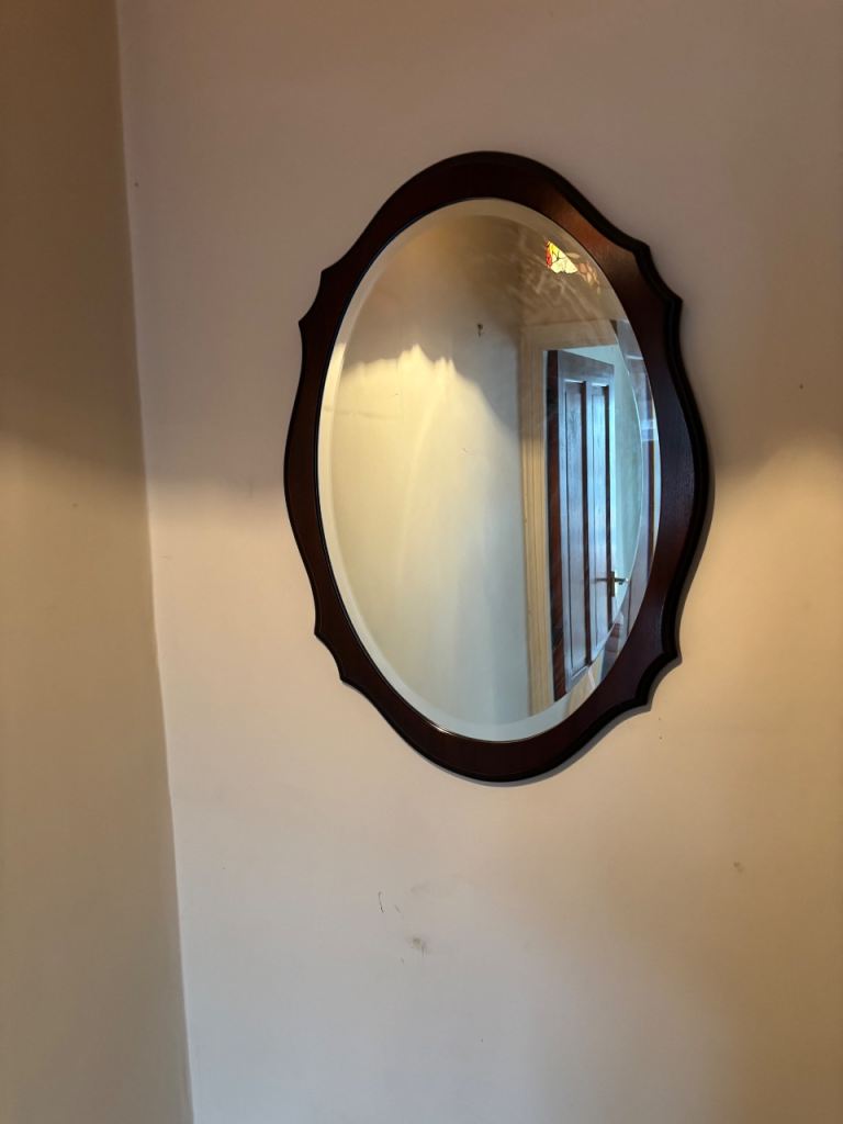 Vintage Wooden Framed Oval Mirror – Good Condition