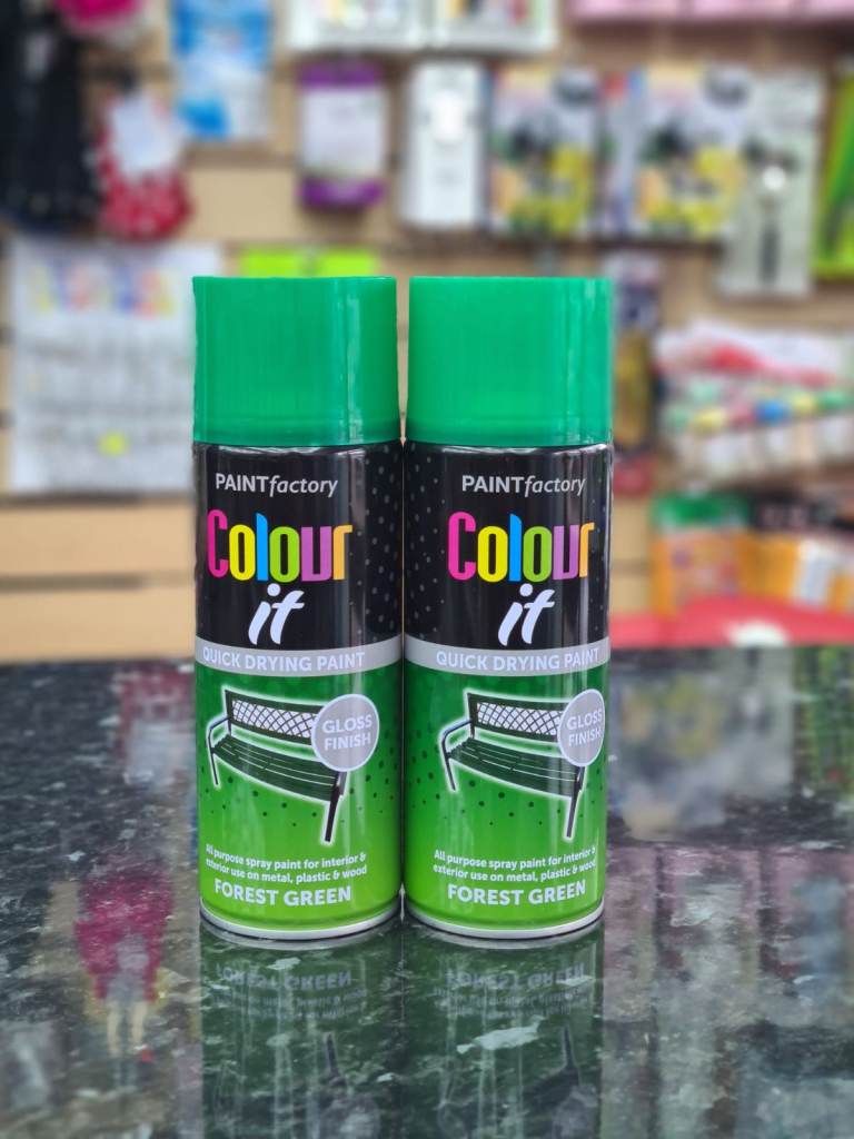 Pack of 2 Multipurpose Spray Paint Forest Green Gloss Finish 
