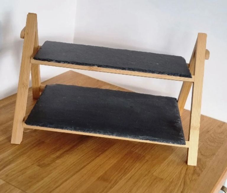 Two tier wooden and slate cake / food stand 