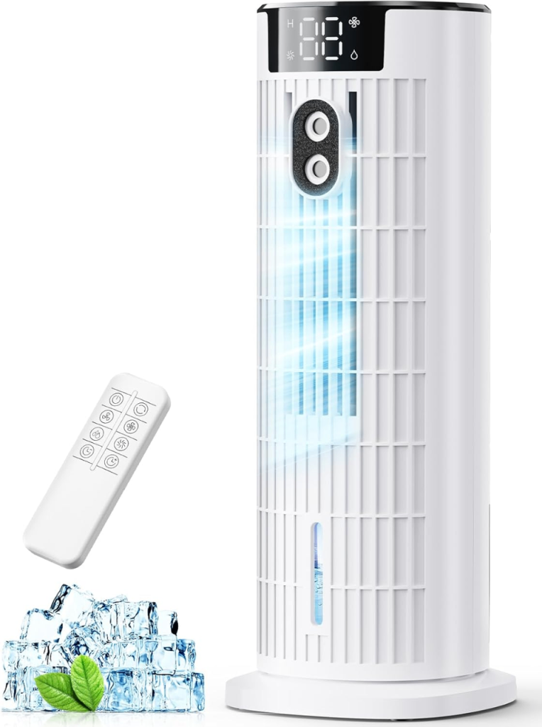 16.4in Air Cooler Tower Fan 1000ml tank 2 Spray Modes RGB light timing remote