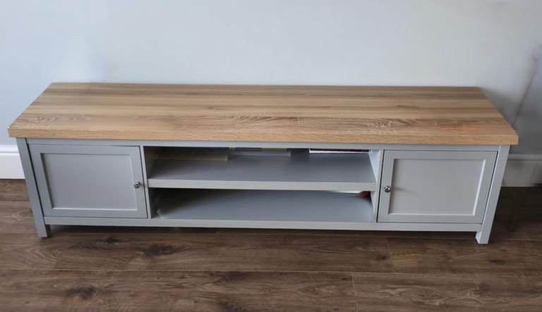 Home Source TV Stand 180cm – Grey & Sonoma Oak Effect, 2 Cupboards and 2 Shelves