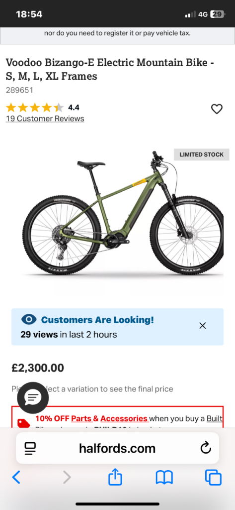 Voodoo Bizango-E Electric Mountain Bike – Green, Excellent Condition