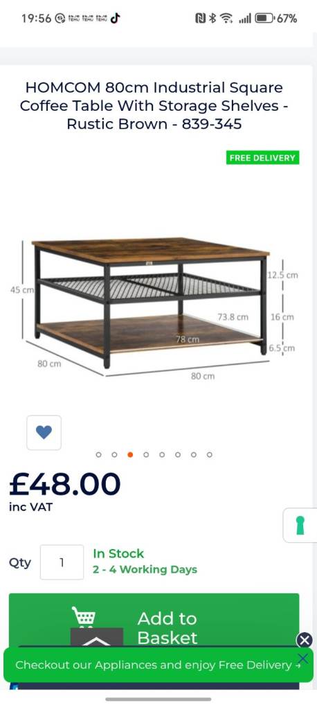 Brand new in box coffee table