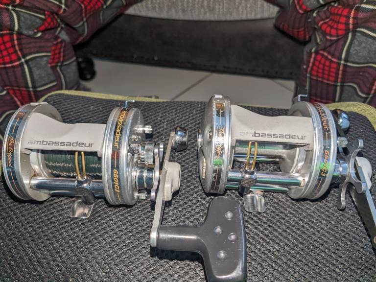 image for x2 ABU 6501 left hand multiplier fishing reels in super condition 