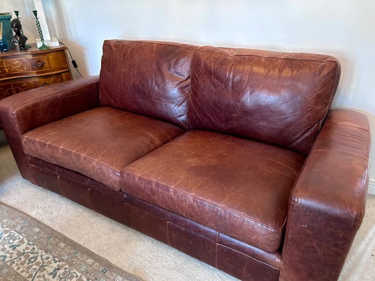 Leather sofa antique brown 