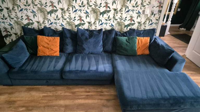 Blue velour fabric corner group sofa   Only £225