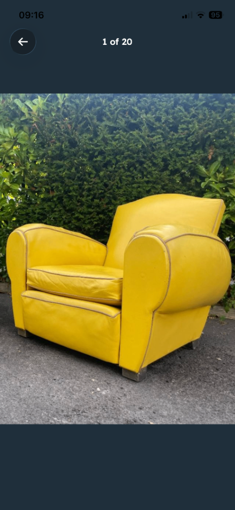 French Art deco Yellow Leather Armchairs good Condition