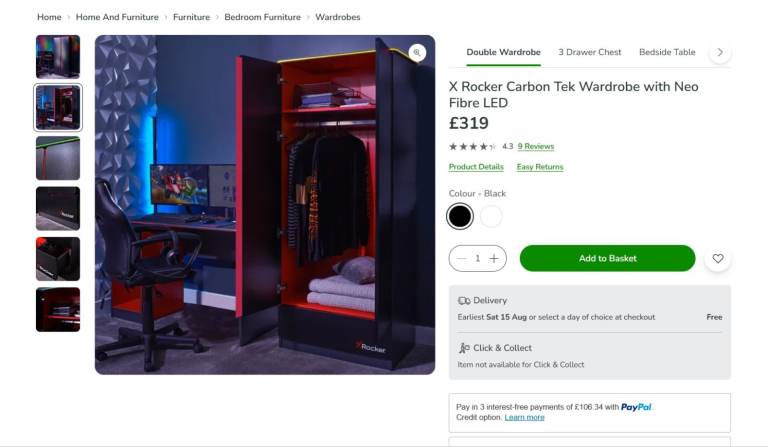 Black and Red Wardrobe with Hanging Rail and Shelf – As Good As New