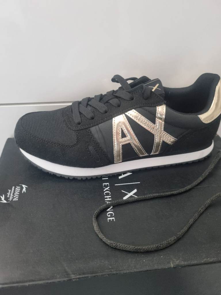 Armani Exchange Women's Trainers – Black and Gold, New