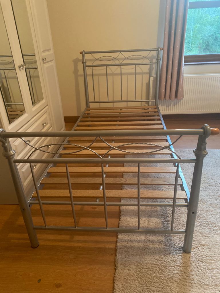 Sturdy Silver Metal Single Bed Frame - Good Condition
