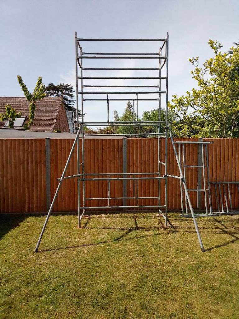 Lightweight galvanised scaffolding tower.