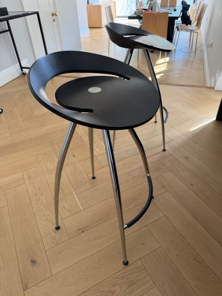 Modern Black Bar Stools with Chrome Legs - Good Condition