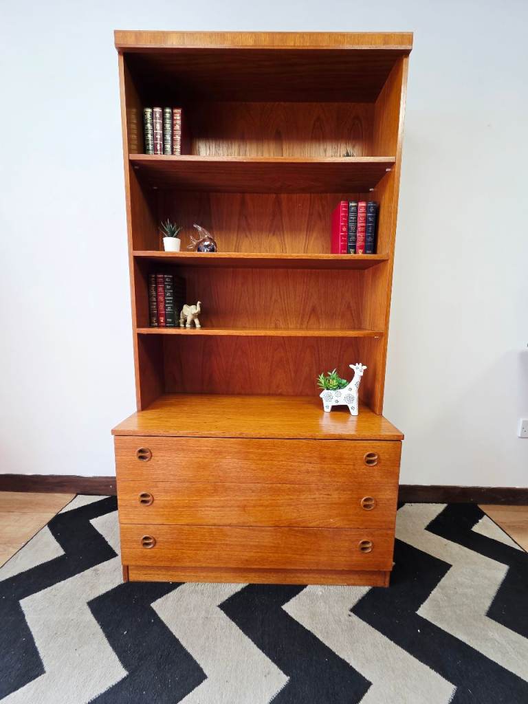 Mid Century Danish Teak Bookcase Chest of Drawers | Adjustable Shelving