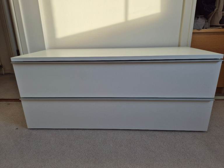 IKEA Anga white drawer unit with silver handles suitable as TV bench