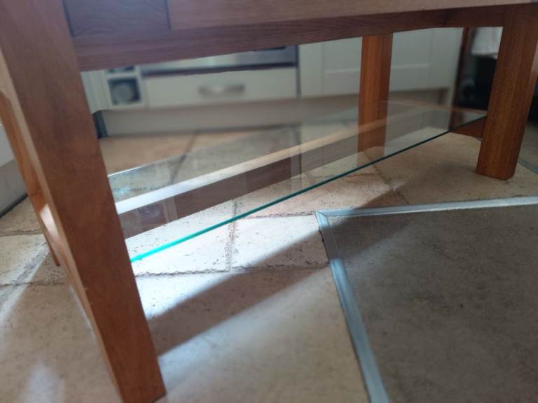 Solid Oak Coffee Table with Glass Shelf | Excellent Condition