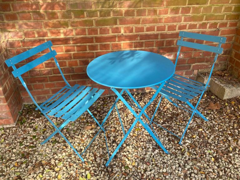 Small good quality garden or bistro metal folding table and chairs