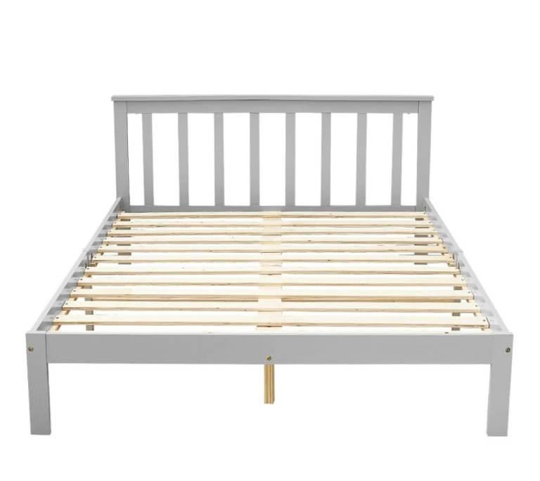 Grey  Double Bed 4FT6 Wooden Bed Frame for Adults, Kids,