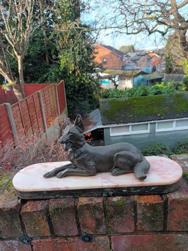image for FRENCH ART DECO GERMAN SHEPHERD. BRONZE SPELTER,  MARBLE