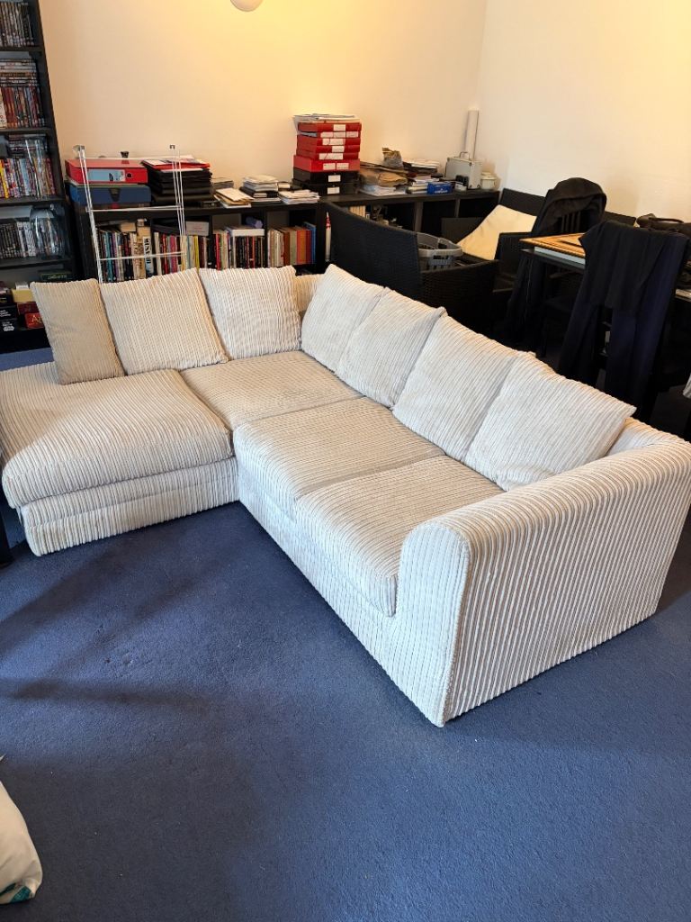 Large Beige Corner L Sofa - Open to offers